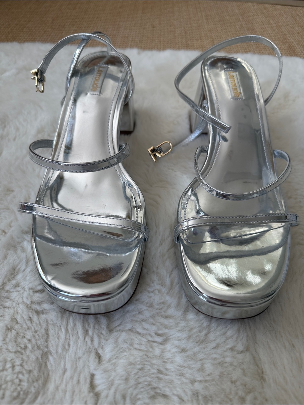 Larroude Silver Strappy Block Heel Sandals - Women